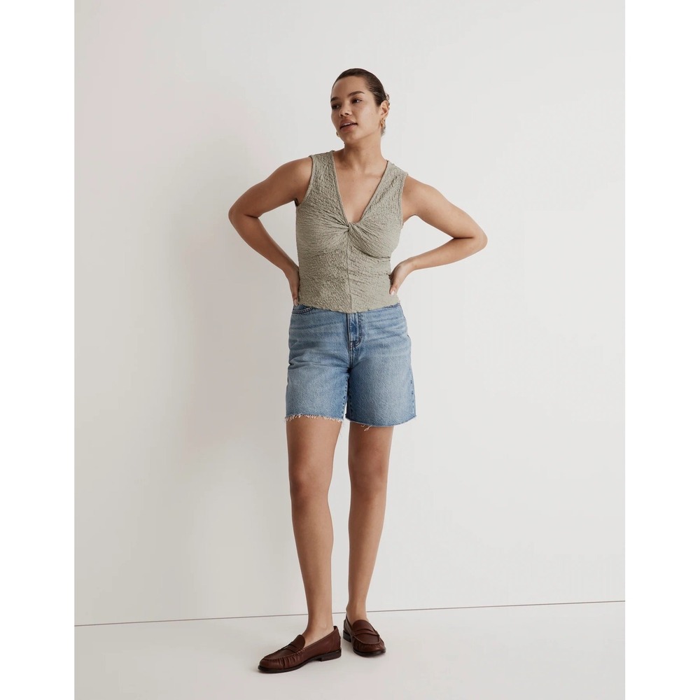 Madewell Popcorn Knit Twist Front Tank Top XS Sage Green Sleeveless Textured